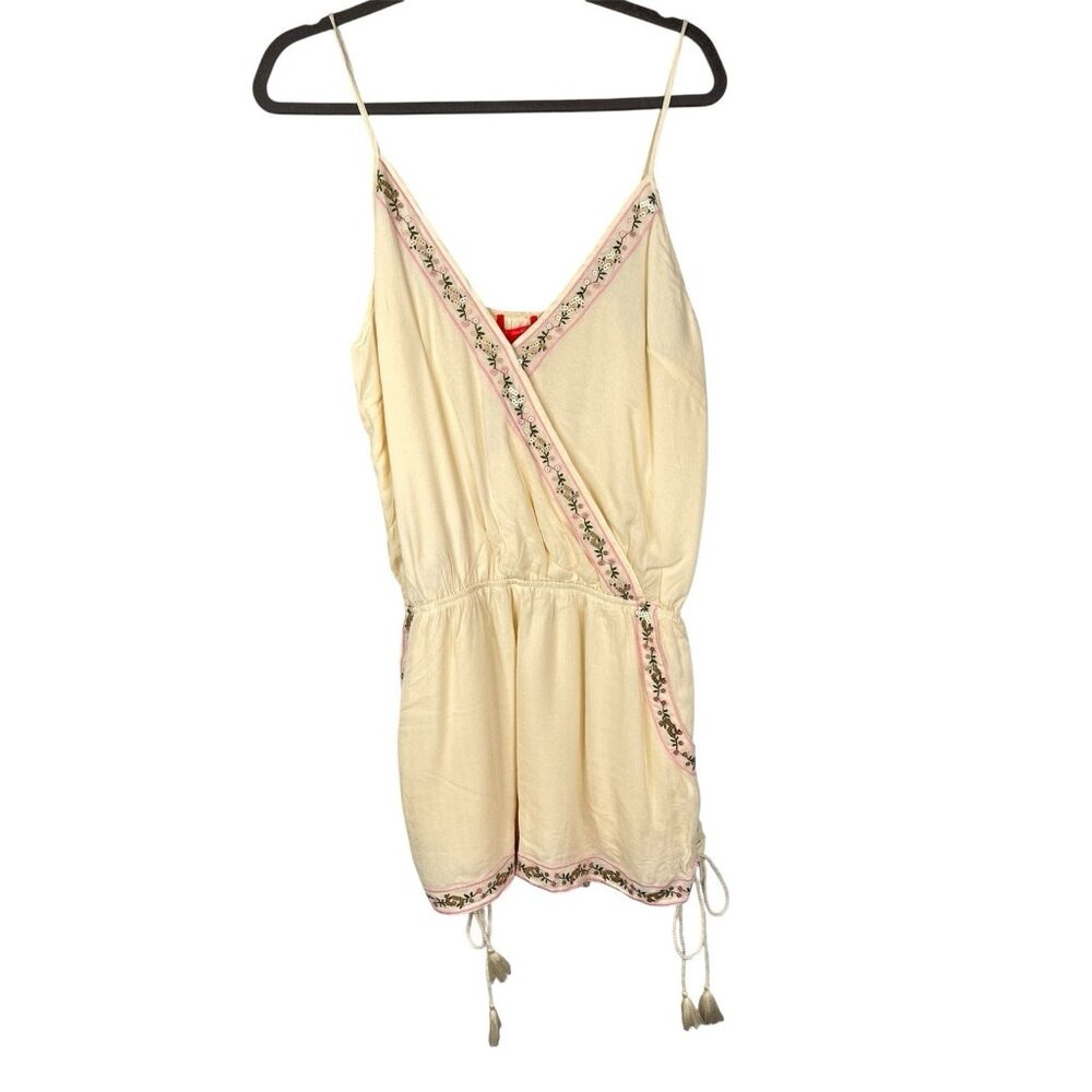 CHELSEA & VIOLET Women's Ivory Floral V-Neck Spaghetti Strap Romper NWT XL